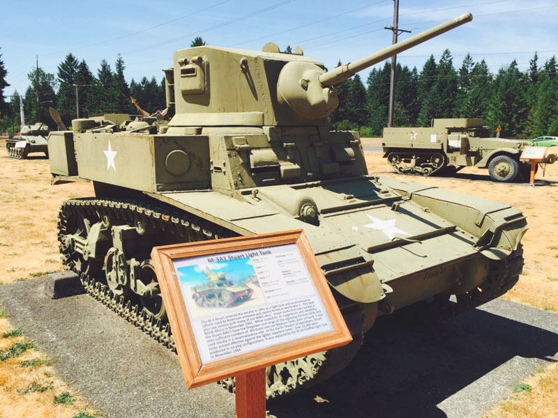 M-3A1 Stuart Light tank on display outside at the Lewis Army Museum.